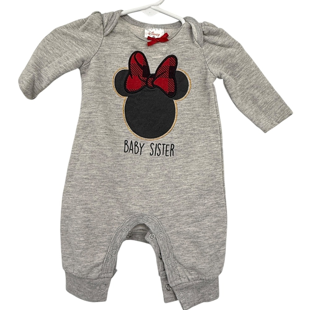 Disney‎ Baby Sister Minnie Mouse Romper Gray Long Sleeve 0 -3 Months
